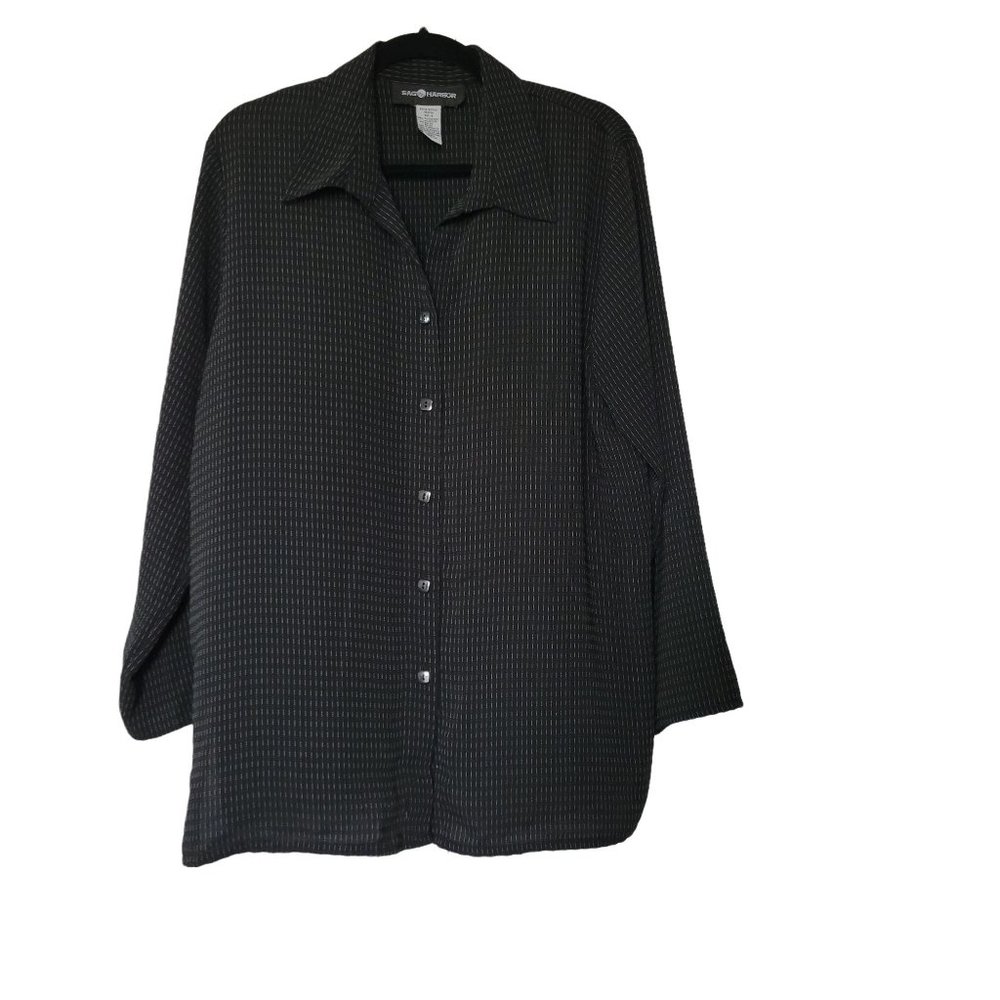 Sag Harbor black pen striped long sleeve button-up collared shirt womens 16 1110